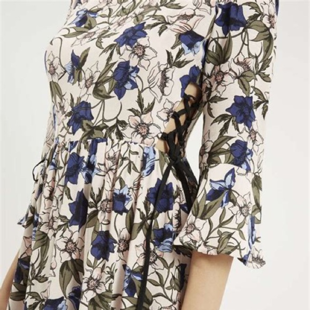 Topshop Floral Dress with Lace Up Sides